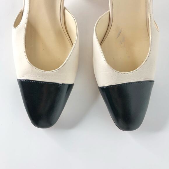 Chanel Interlocking CC Beige Glazed Calfskin Cap Toe Slingback Heeled Pumps 39 - Picture 4 of 14
